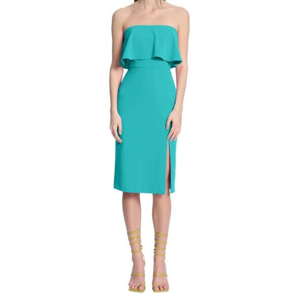 Donna Morgan Teal Strapless Side Slit Dress Size 10 - Picture 1 of 6